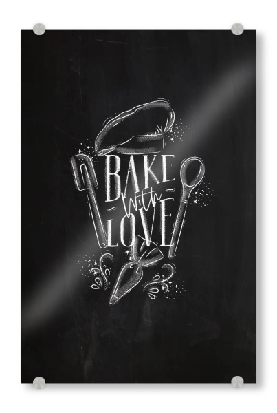 Acrylglasbild "Bake with love drawing chalk" artboxONE - Typografie,Essen & Trinken,Schwarzweiß