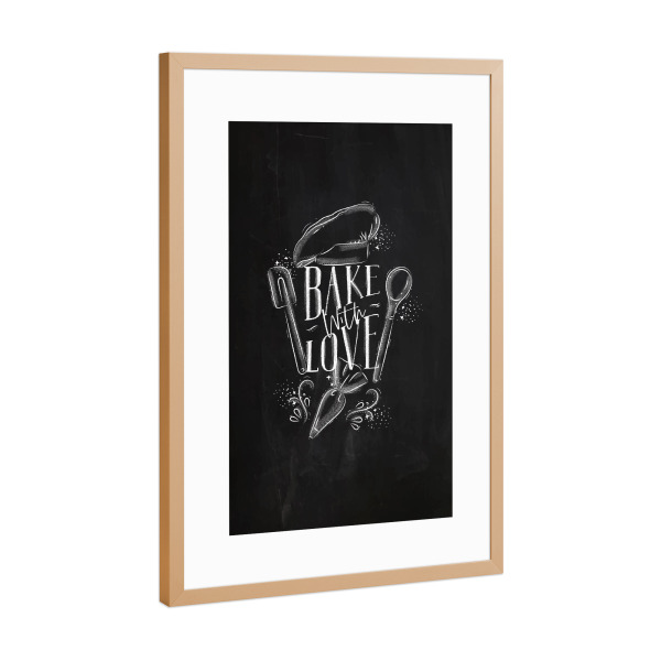 Poster mit Rahmen Kupfer "Bake with love drawing chalk" artboxONE - Typografie,Essen & Trinken,Schwarzweiß