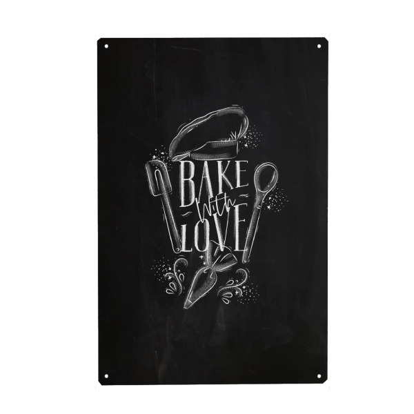 Metall Poster "Bake with love drawing chalk" artboxONE - Typografie,Essen & Trinken,Schwarzweiß