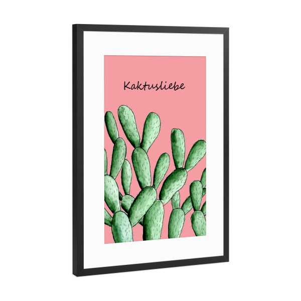 Poster mit Rahmen Schwarz (Metallic) "Kaktusliebe" artboxONE - Natur,Floral - Kaktus,Kakteen,Kaktusliebe,Aquarell,Blüte,Floral,Cactus,Typo
