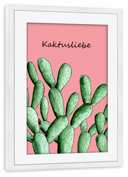 Poster mit Rahmen weiß "Kaktusliebe" artboxONE - Natur,Floral - Kaktus,Kakteen,Kaktusliebe,Aquarell,Blüte,Floral,Cactus,Typo