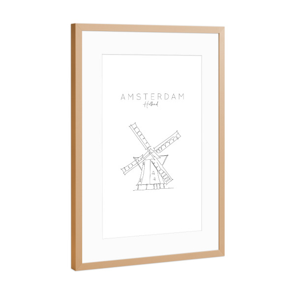 Poster mit Rahmen Kupfer "Holland windmill" artboxONE - Städte,Reise,Schwarzweiß,Städte / Amsterdam