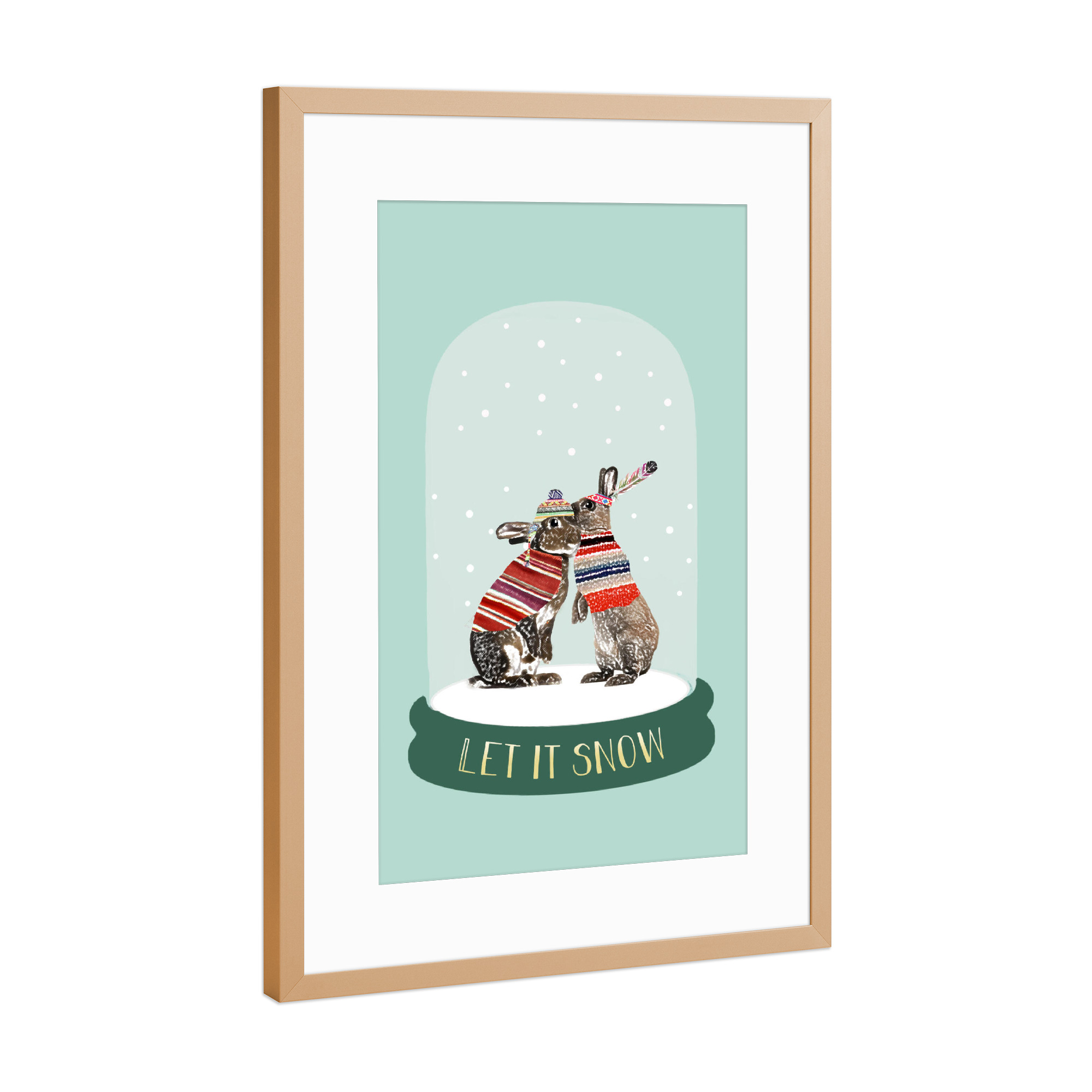Poster mit Rahmen Kupfer "Schneekugel let it snow" artboxONE - Tiere,Weihnachten