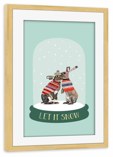 Poster mit Rahmen kiefer "Schneekugel let it snow" artboxONE - Tiere,Weihnachten