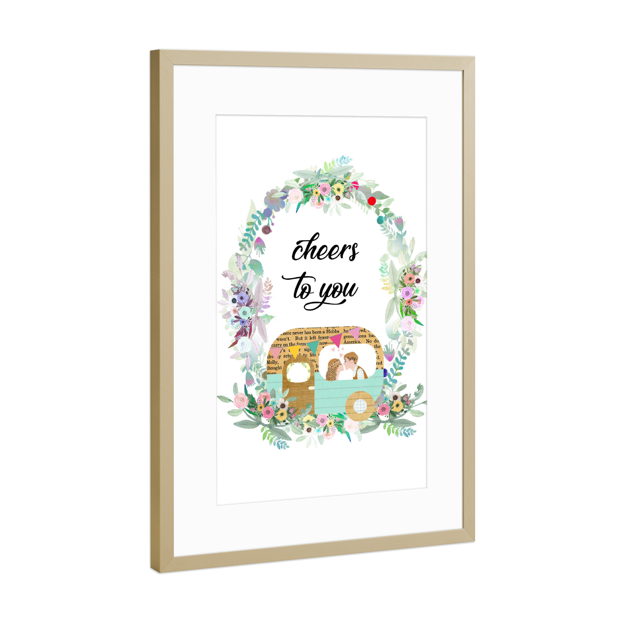 Poster mit Rahmen Gold "Cheers to you" artboxONE - Typografie,Floral,Liebe