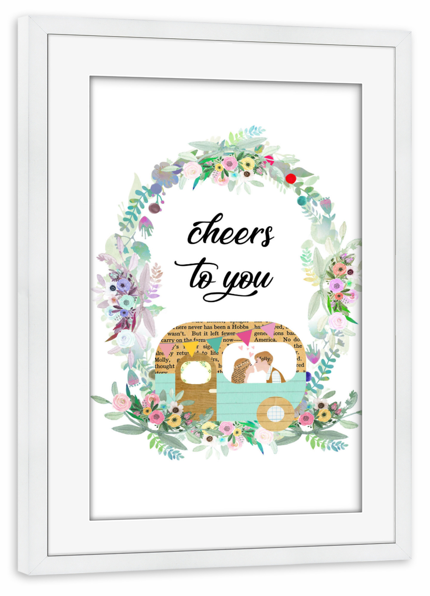 Poster mit Rahmen weiß "Cheers to you" artboxONE - Typografie,Floral,Liebe
