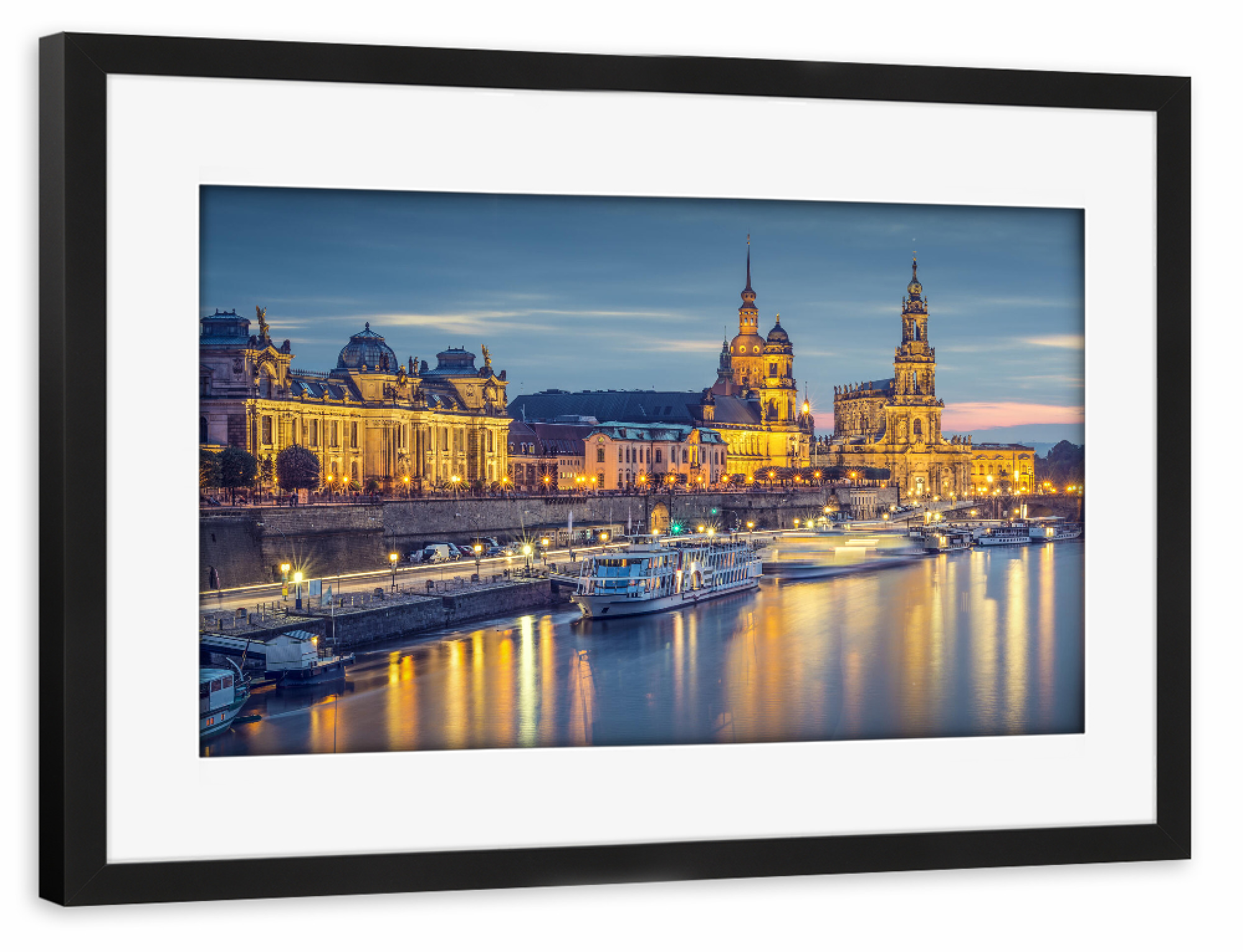 Poster mit Rahmen schwarz "Dresden an der Elbe" artboxONE - Städte,Natur,Reise,Städte / Dresden