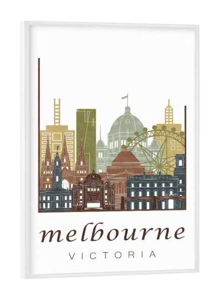 Poster mit weißem Rahmen "Melbourne skyline light brown" artboxONE - Städte,Architektur