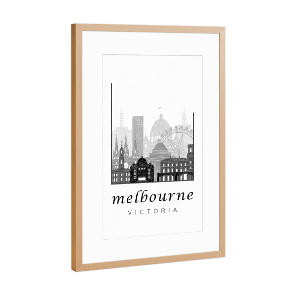 Poster mit Rahmen Kupfer "Melbourne skyline black & white" artboxONE - Städte,Schwarzweiß,Architektur