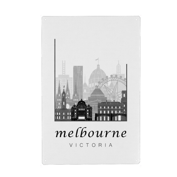 Metall Poster "Melbourne skyline black & white" artboxONE - Städte,Schwarzweiß,Architektur