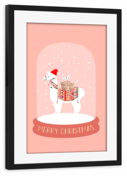 Poster mit Rahmen schwarz "Merry Christmas Lama" artboxONE - Tiere,Weihnachten