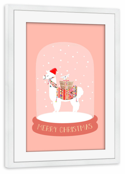 Poster mit Rahmen weiß "Merry Christmas Lama" artboxONE - Tiere,Weihnachten