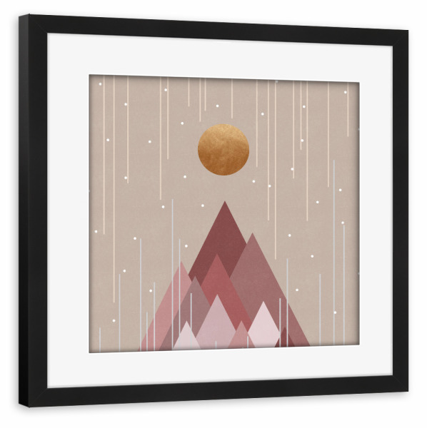 Poster mit Rahmen schwarz "Sun & Mountains Coral Pink" artboxONE - Natur,Für Kinder,Abstrakt,Geometrie,Galaxy