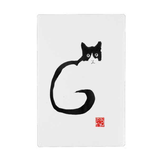 Metall Poster "Neko archetype" artboxONE - Natur,Tiere,Schwarzweiß - Cat,Neko,Chat,Japan,Sumie,Nature,Natur,Animal,Zen - Blechschild