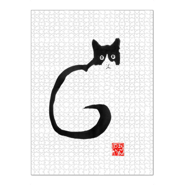 Puzzle Ravensburger "Neko archetype" artboxONE - Natur,Tiere,Schwarzweiß - Cat,Neko,Chat,Japan,Sumie,Nature,Natur,Animal,Zen - Bild cat