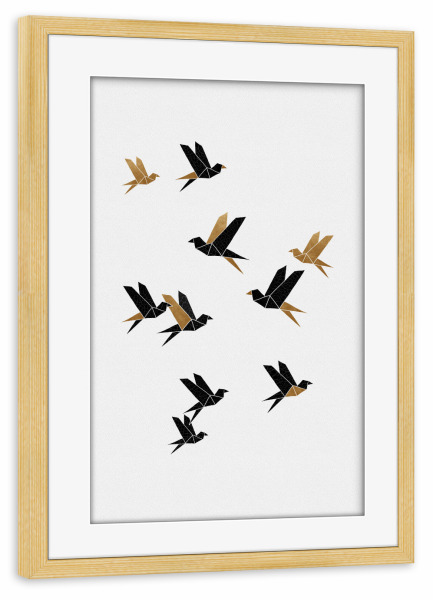 Poster mit Rahmen kiefer "Origami Birds Collage" artboxONE - Natur,Tiere,Abstrakt,Geometrie