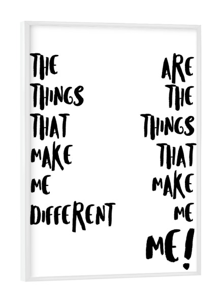 Poster mit weißem Rahmen "The things that make me" artboxONE - Typografie,Für Kinder,Menschen,Schwarzweiß
