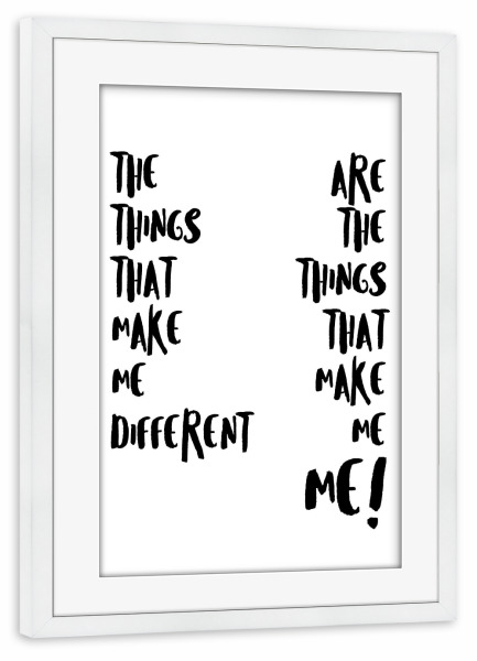 Poster mit Rahmen weiß "The things that make me" artboxONE - Typografie,Für Kinder,Menschen,Schwarzweiß