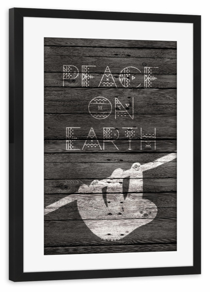 Poster mit Rahmen schwarz "Peace on earth Faultier" artboxONE - Tiere,Schwarzweiß,Weihnachten