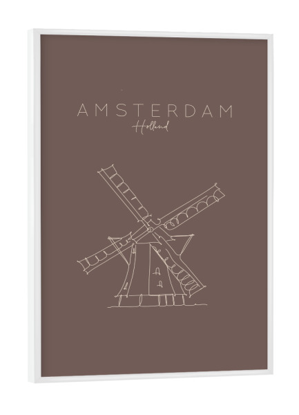 Poster mit weißem Rahmen "Holland windmill brown color" artboxONE - Städte,Reise,Städte / Amsterdam