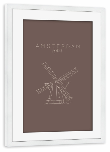 Poster mit Rahmen weiß "Holland windmill brown color" artboxONE - Städte,Reise,Städte / Amsterdam