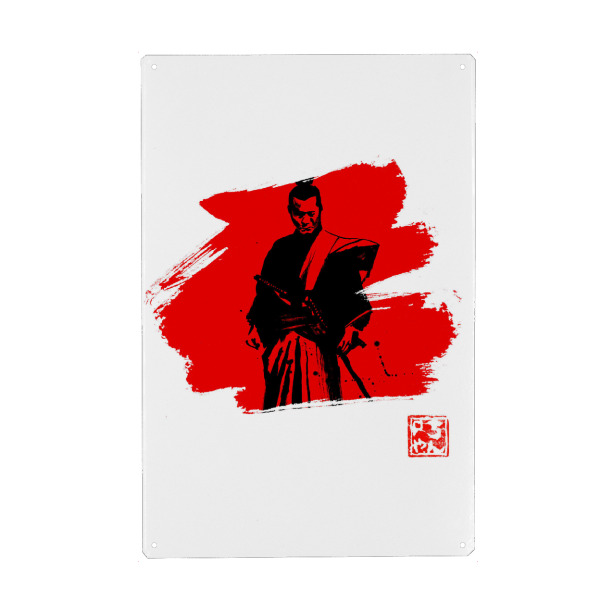 Holzbild "Samurai in red" artboxONE - Film,Menschen,Schwarzweiß - Samurai,Japan,Sumie,Zen,Krieger,Warrior,Kampf,Kämpfer,Schwert