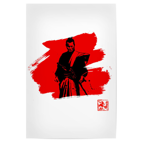 Poster 30x20 cm "Samurai in red" artboxONE - Film,Menschen,Schwarzweiß - Samurai,Japan,Sumie,Zen,Krieger,Warrior,Kampf,Kämpfer,Schwert