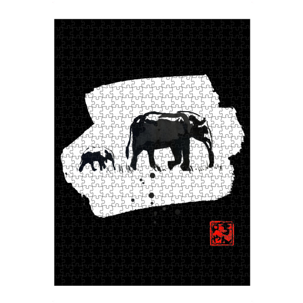Puzzle Ravensburger "Elephant in white" artboxONE - Tiere,Schwarzweiß - Elephant,Sumie,Japan,Africa,Animal,Tiere,Nature,Natur,Wild,Afrika,Zen,Elefant