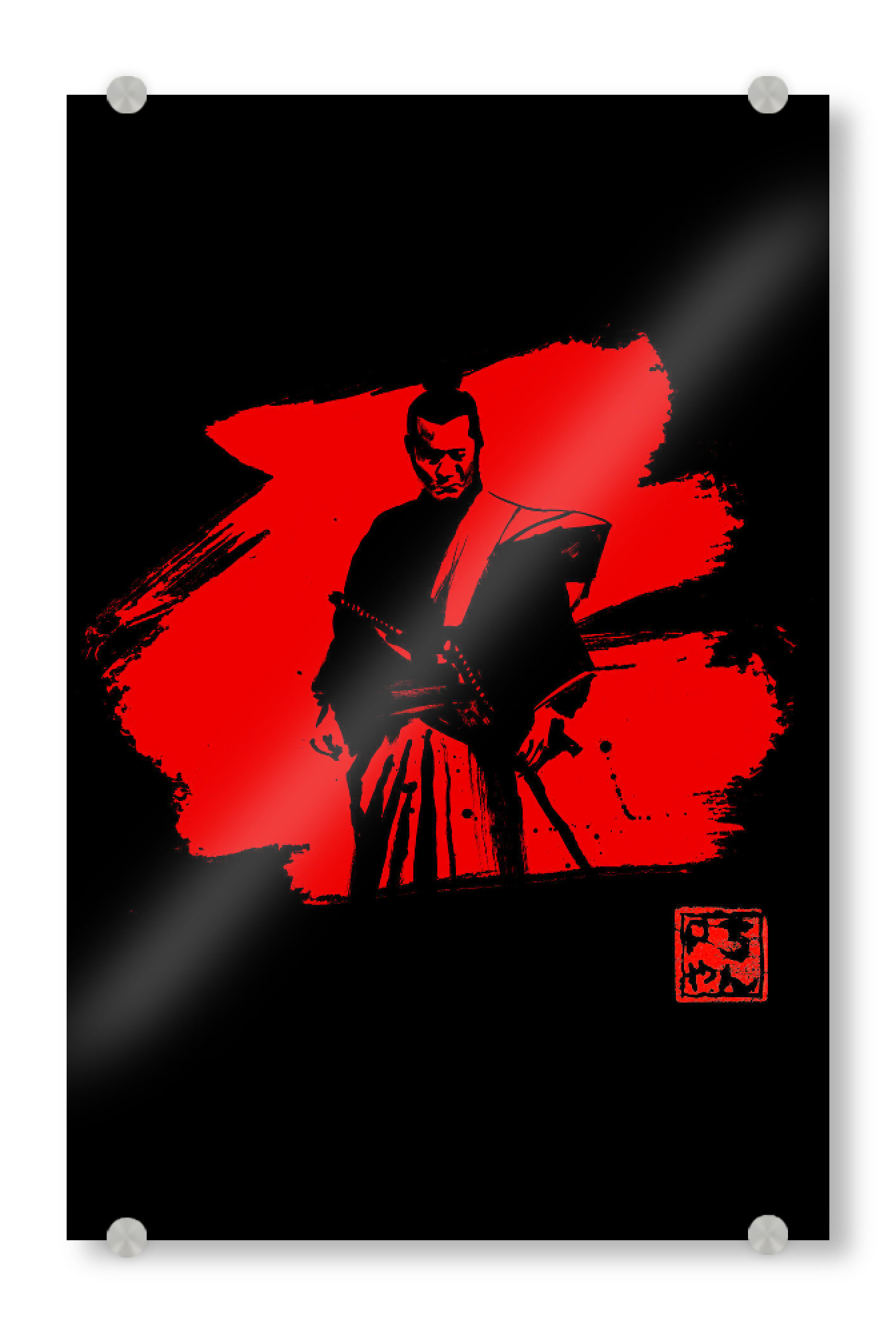 Acrylglasbild "Soleil rouge in red" artboxONE - Film,Menschen,Schwarzweiß - Samurai,Japan,Sumie,Zen,Kämpfer,Krieger,Warrior