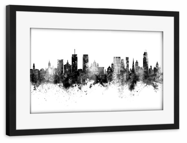 Poster mit Rahmen schwarz "Syracuse New York Skyline Black" artboxONE - Städte,Schwarzweiß