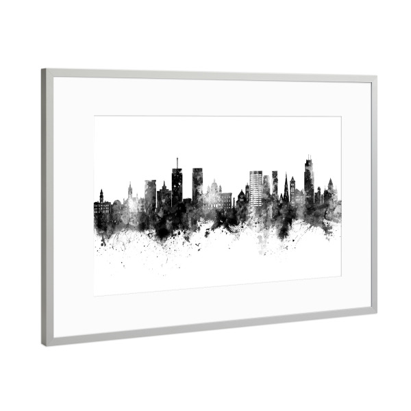 Poster mit Rahmen Silber "Syracuse New York Skyline Black" artboxONE - Städte,Schwarzweiß