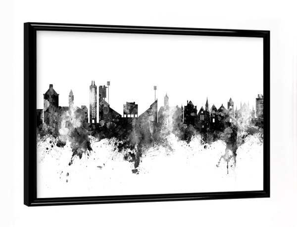 Poster mit schwarzem Rahmen "Lawrence Kansas Skyline Black" artboxONE - Städte,Schwarzweiß
