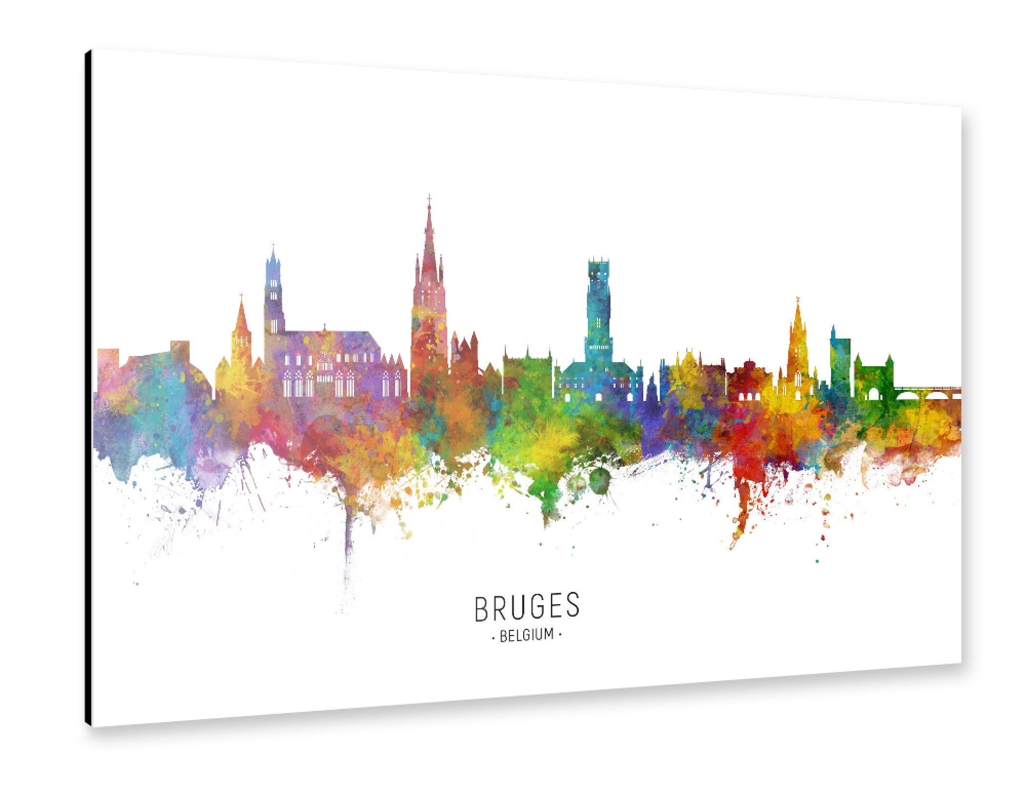 Alu-Dibond "Bruges Belgium Skyline txt" 75x50 cm artboxONE