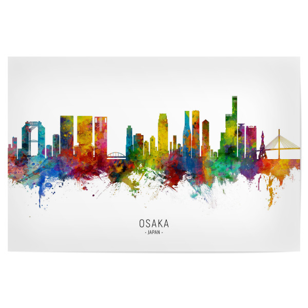 Poster "Osaka Japan Skyline txt" artboxONE - Städte - Osaka,Japan,Skyline,Cityscape,Stadtbild,Watercolor,Painting,Pride,Bunt,Colorful,City,Stadt
