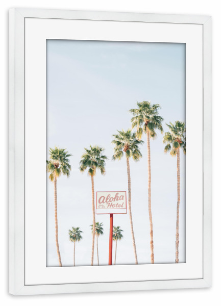 Poster mit Rahmen weiß "Aloha Hotel" artboxONE - Reise,Reise / Strand und Meer,Städte / Los Angeles