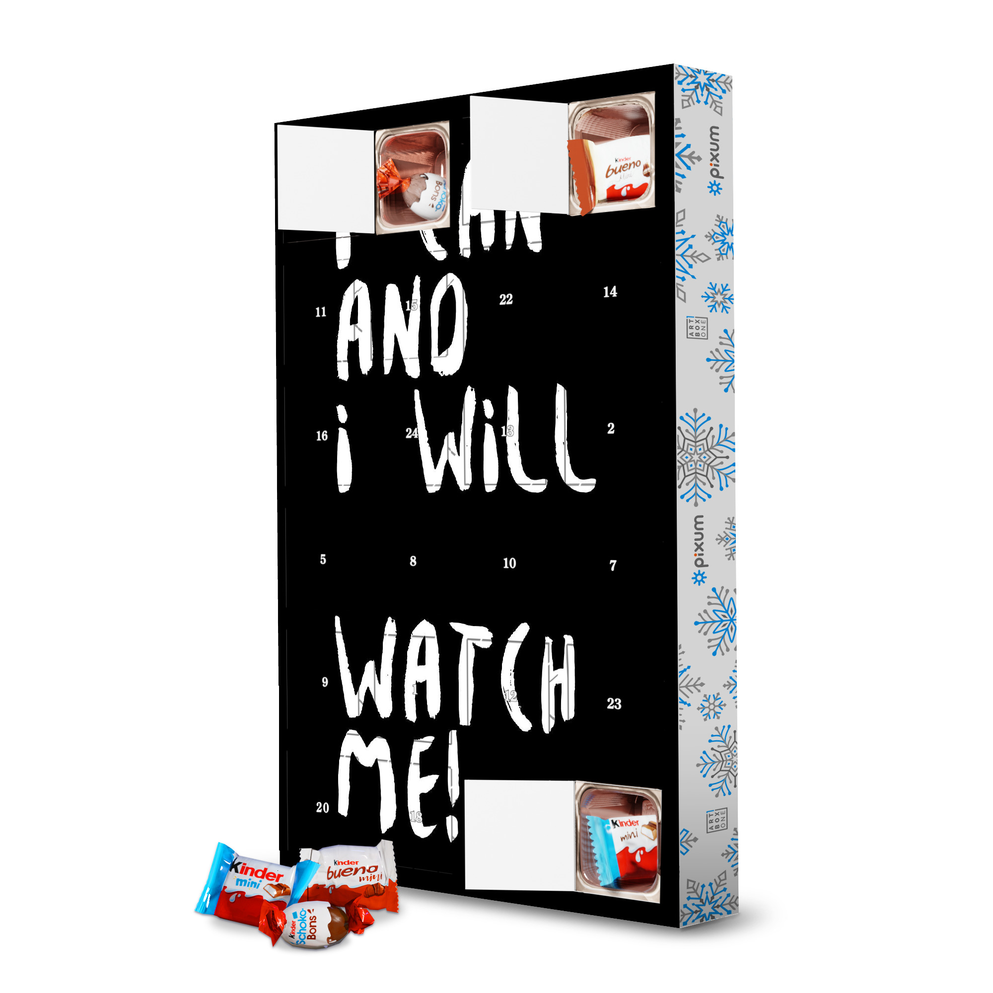 Adventskalender mit Produkten von Kinder I can and i will artboxONE Adventskalender Typografie