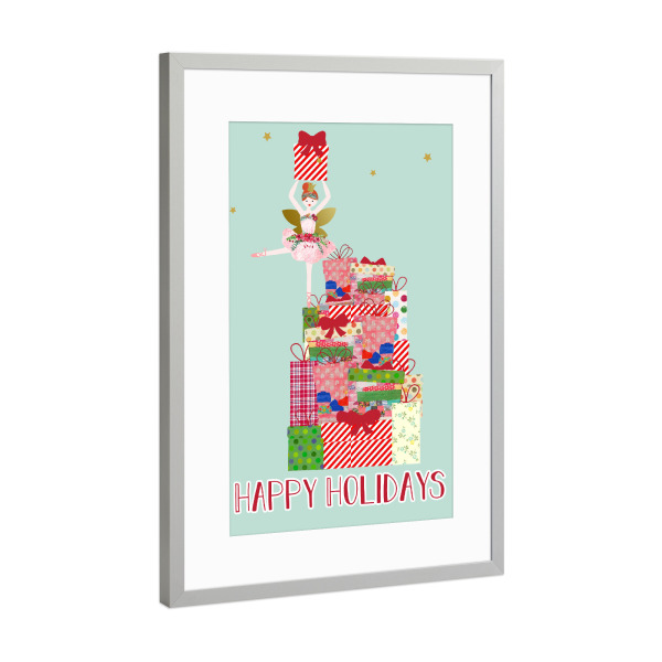 Poster mit Rahmen Silber "Happy Holidays Ballerina" artboxONE - Für Kinder,Weihnachten