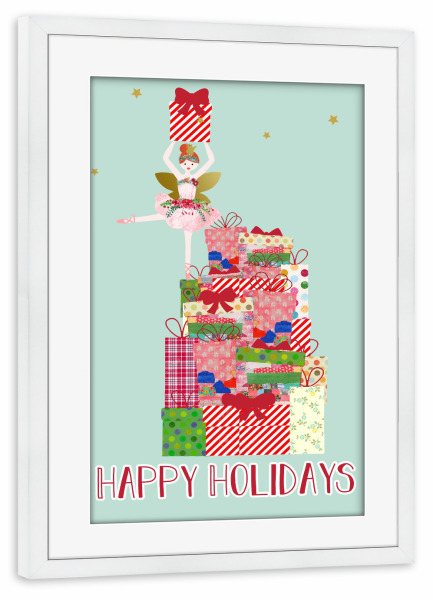 Poster mit Rahmen weiß "Happy Holidays Ballerina" artboxONE - Für Kinder,Weihnachten