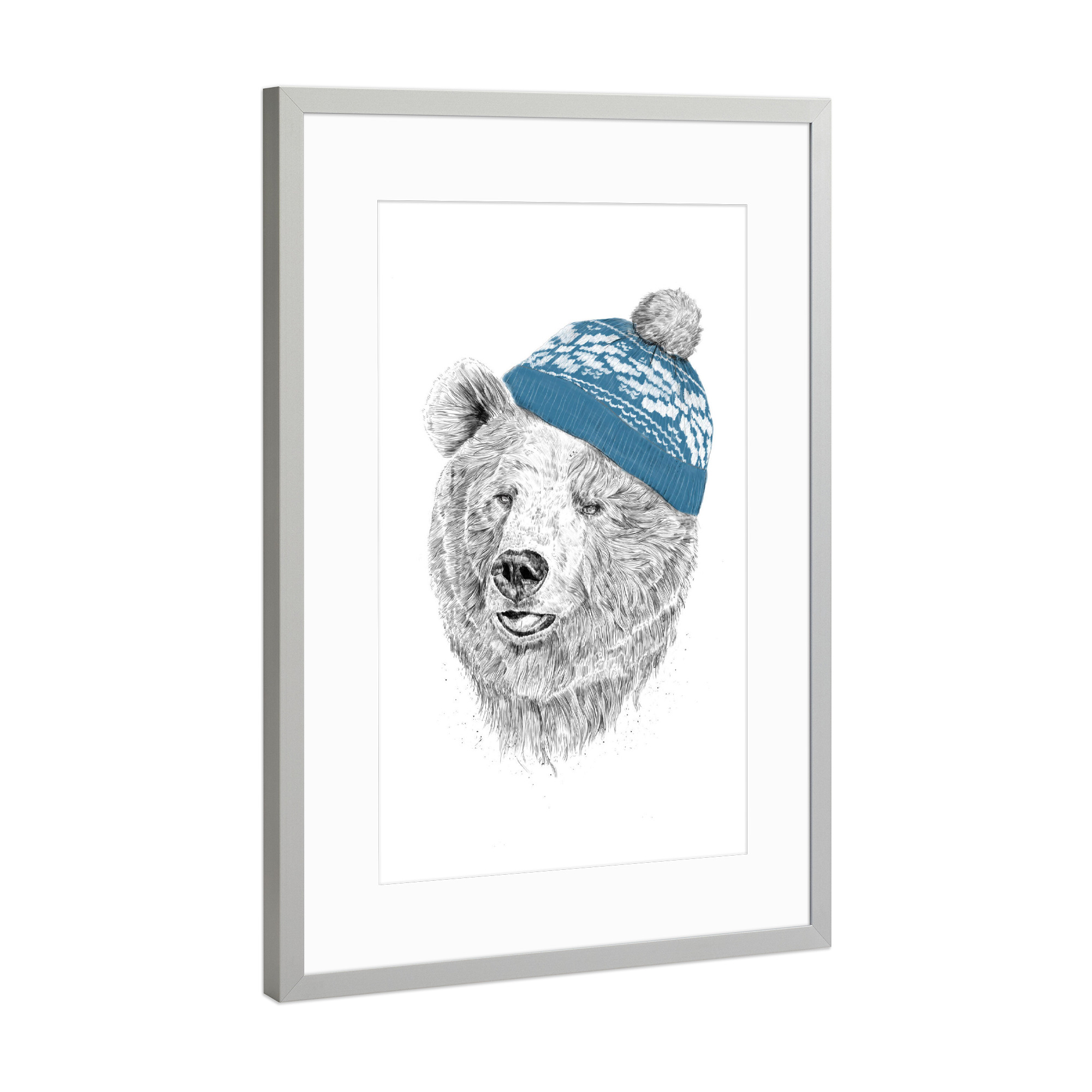 Poster mit Rahmen Silber "Hello Winter - Bear" artboxONE - Tiere,Lustig
