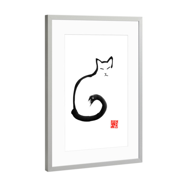 Poster mit Rahmen Silber "Neko Cat" artboxONE - Natur,Tiere - Cat,Neko,Chat,Sumie,Japan,Katze,Tiere,Animal,Zen