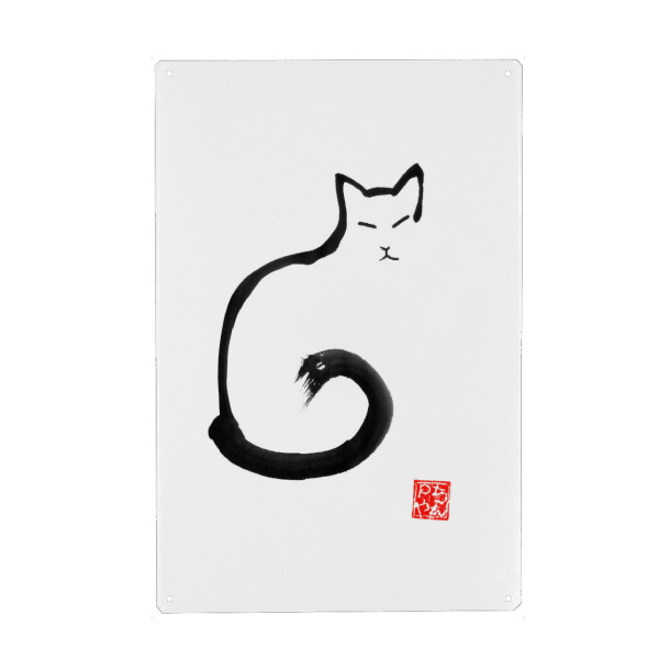 Holzbild "Neko Cat" artboxONE - Natur,Tiere - Cat,Neko,Chat,Sumie,Japan,Katze,Tiere,Animal,Zen