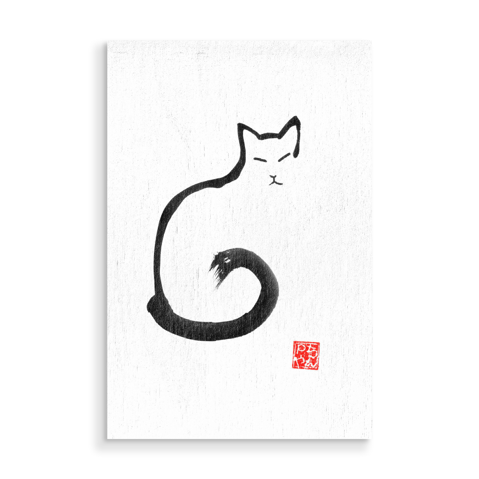 Holzbild "Neko Cat" artboxONE - Natur,Tiere - Cat,Neko,Chat,Sumie,Japan,Katze,Tiere,Animal,Zen