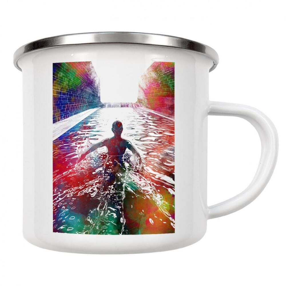 Emaille Tasse "Schwimmsport Kunst H" artboxONE - Sport,Sport / Sommerspiele - Sport,Schwimmen,Schwimmer,Schwimmen,Schwimmbad,Grafik