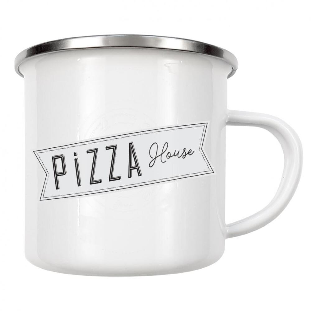 Emaille Tasse "Illustration Pizzahaus schwarz" artboxONE - Essen & Trinken