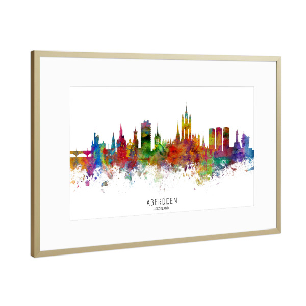 Poster mit Rahmen Gold "Aberdeen Scotland Skyline txt" artboxONE - Städte