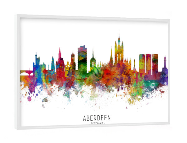 Poster mit weißem Rahmen "Aberdeen Scotland Skyline txt" artboxONE - Städte