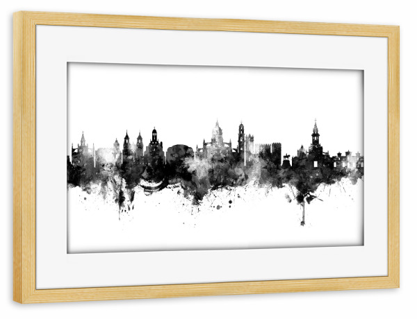 Poster mit Rahmen kiefer "Jerez Spain Skyline Black" artboxONE - Städte,Schwarzweiß