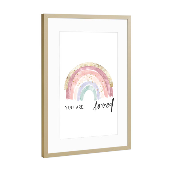 Poster mit Rahmen Gold "Colorful Rainbow" artboxONE - Typografie,Für Kinder