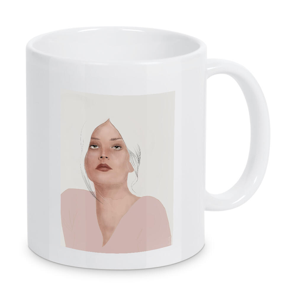 Tasse "The Pink Lady" artboxONE - Fashion - Portrait,Frau,Mode,Modeillustration,Fashion,Fashionillustration,Aquarell,Pastell,Bleistiftzeichnung