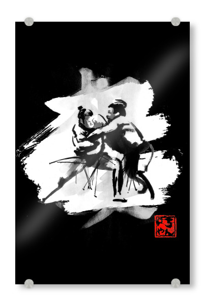 Acrylglasbild "Sumotori in white" artboxONE - Menschen,Schwarzweiß - Sumo,Japan,Sumie,Kampf,Sport,Kampfsport,Kämpfer,Ringen,Ringer